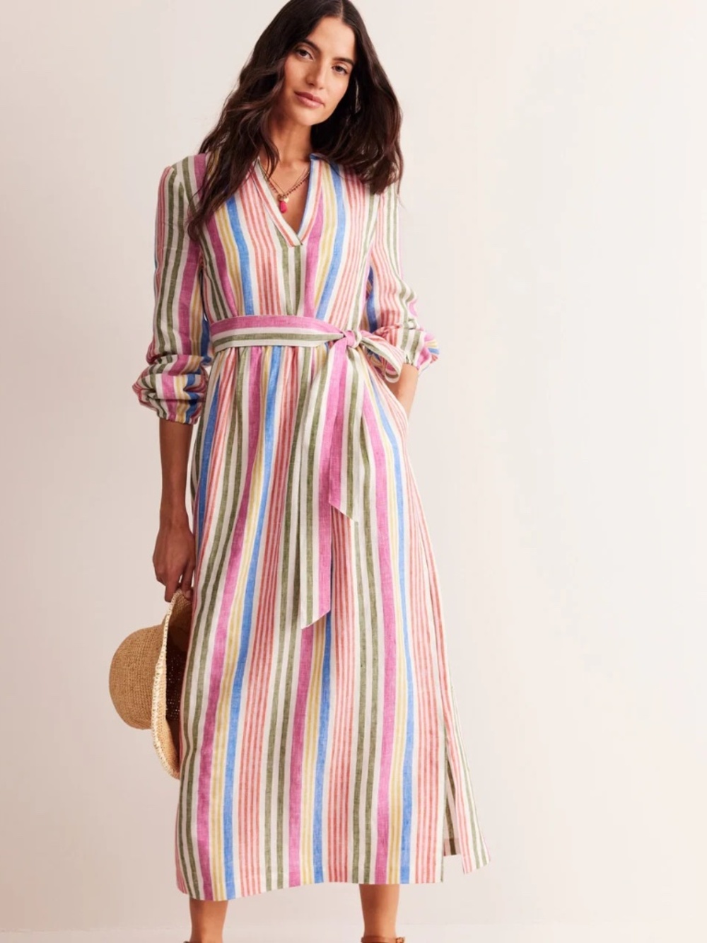 Boden Linen Notch Neck Maxi Dress - US 10 Regular